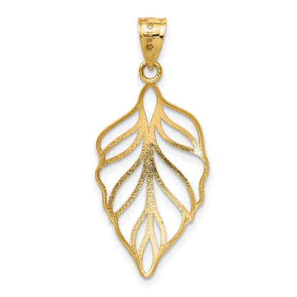 14K Yellow Gold Leaf D/C Dangle Pendant