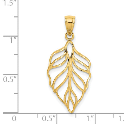 14K Yellow Gold Leaf D/C Dangle Pendant