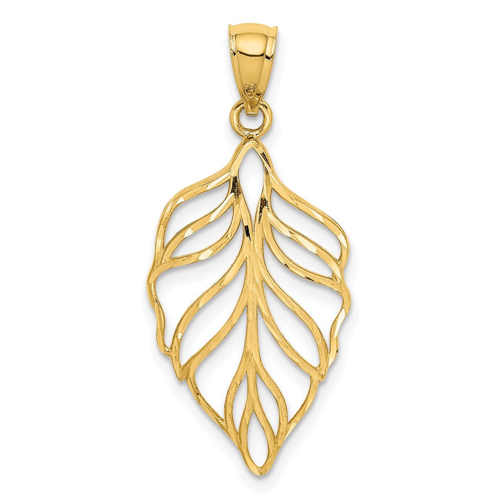 14K Yellow Gold Leaf D/C Dangle Pendant