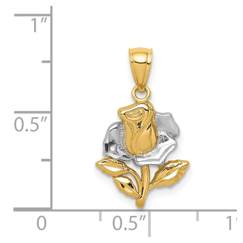 14K Yellow & Rhodium White Rose Pendant