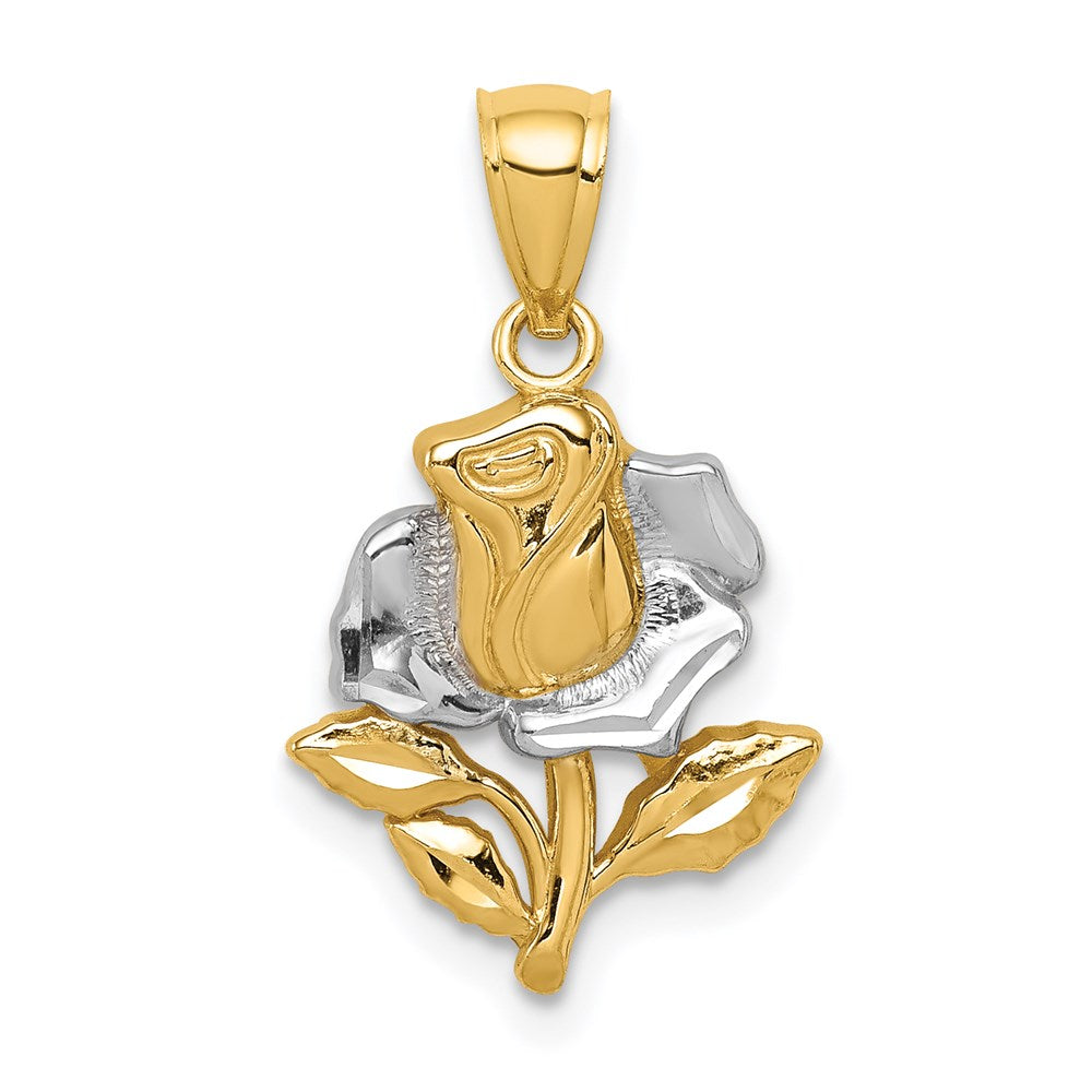 14K Yellow & Rhodium White Rose Pendant