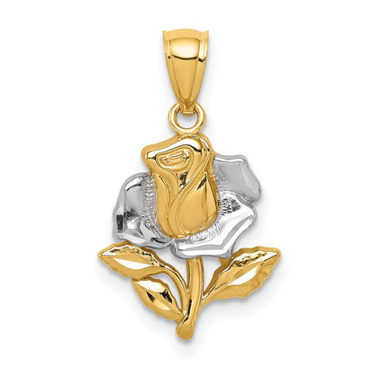 14K Yellow & Rhodium White Rose Pendant