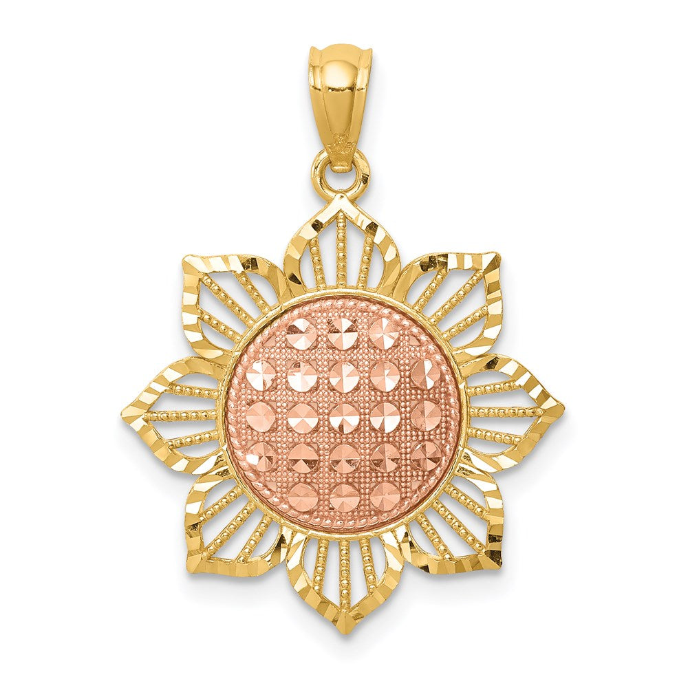 14k Two-tone Gold Two-tone Gold D/C Sunflower Pendant