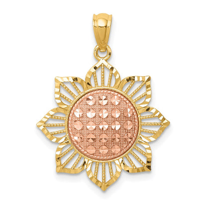 14k Two-tone Gold Two-tone Gold D/C Sunflower Pendant