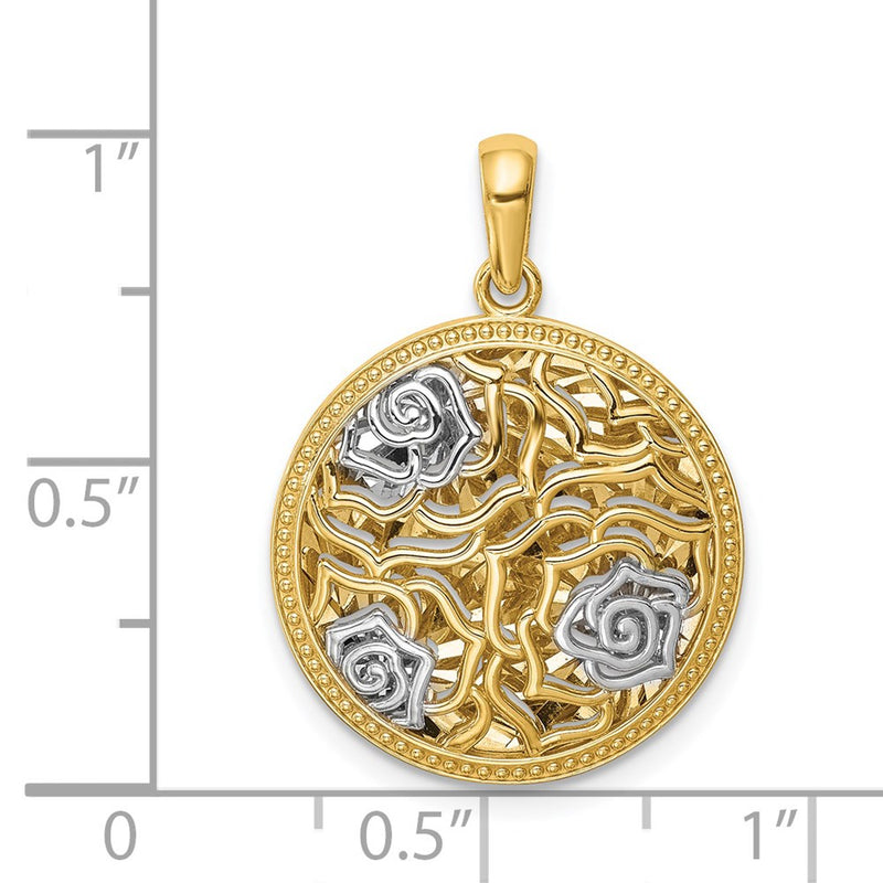 14k Yellow & Rhodium Gold White Rhodium Floral Charm