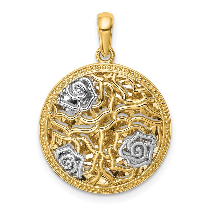 14k Yellow & Rhodium Gold White Rhodium Floral Charm