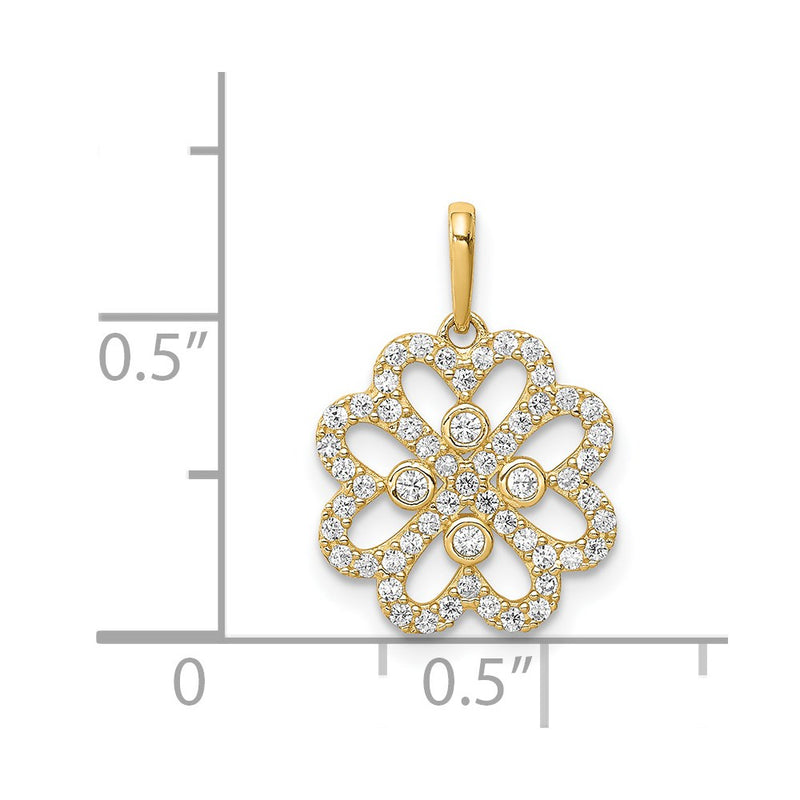 14K Yellow Gold Cz Clover Pendant