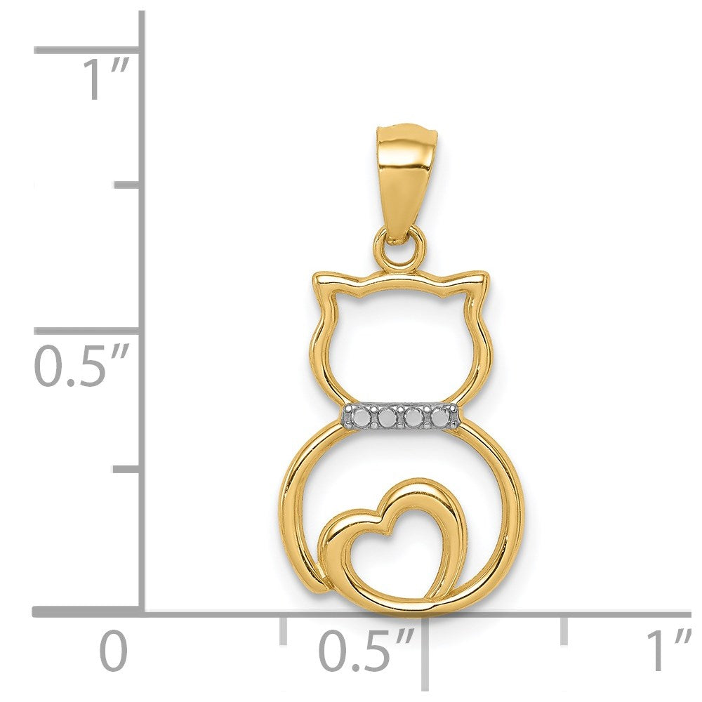 14K Yellow & Rhodium White Diamond-Cut Sitting Cat Pendant