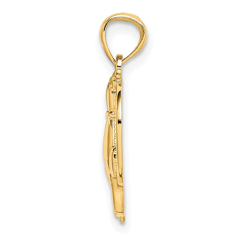 14K Yellow Gold Sitting Cats In A Heart Pendant