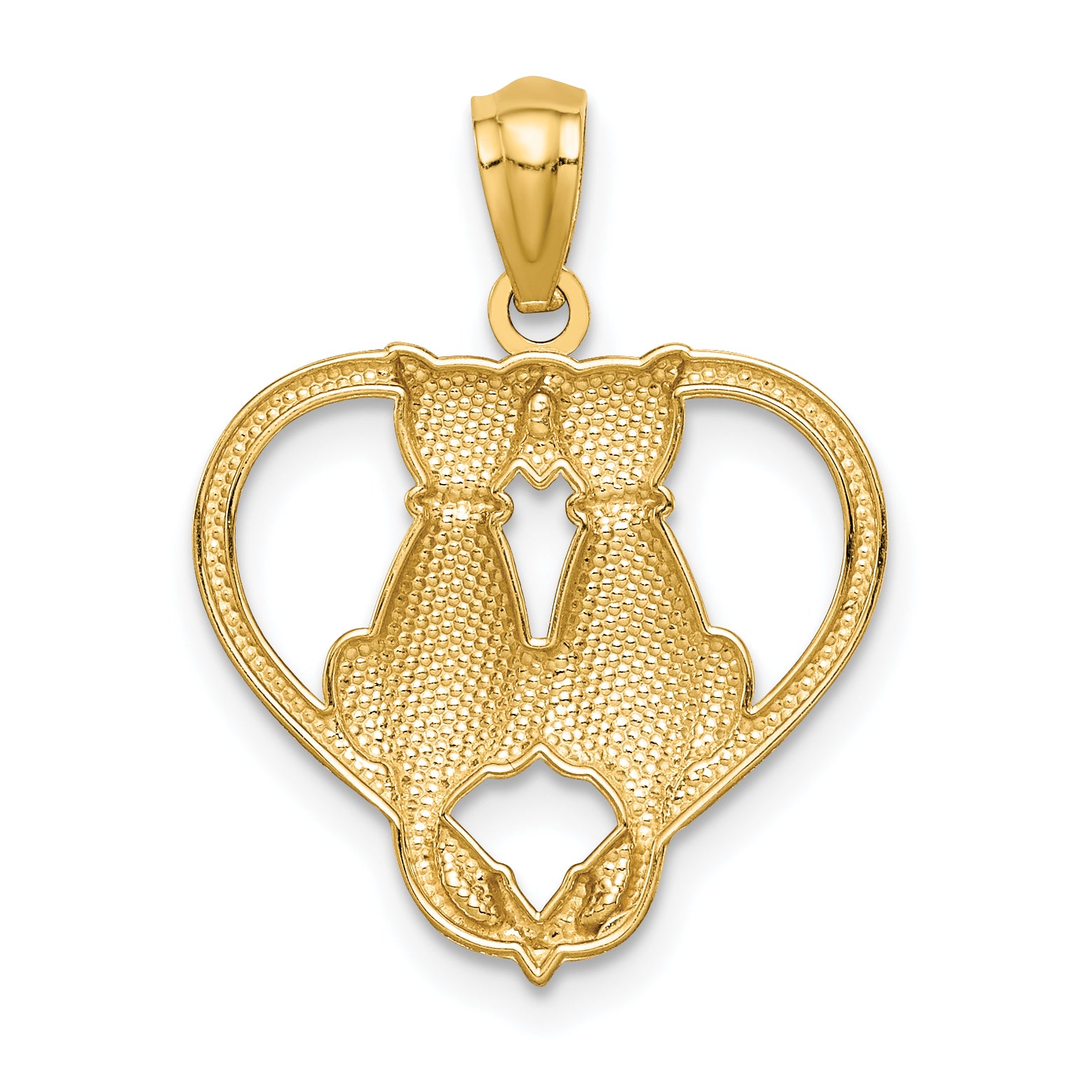 14K Yellow Gold Sitting Cats In A Heart Pendant