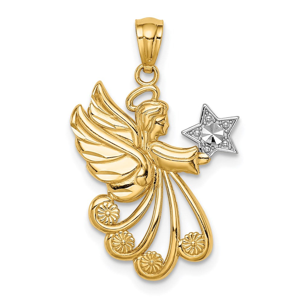 14K Yellow & Rhodium W/Rhodium D/C Angel With A Star