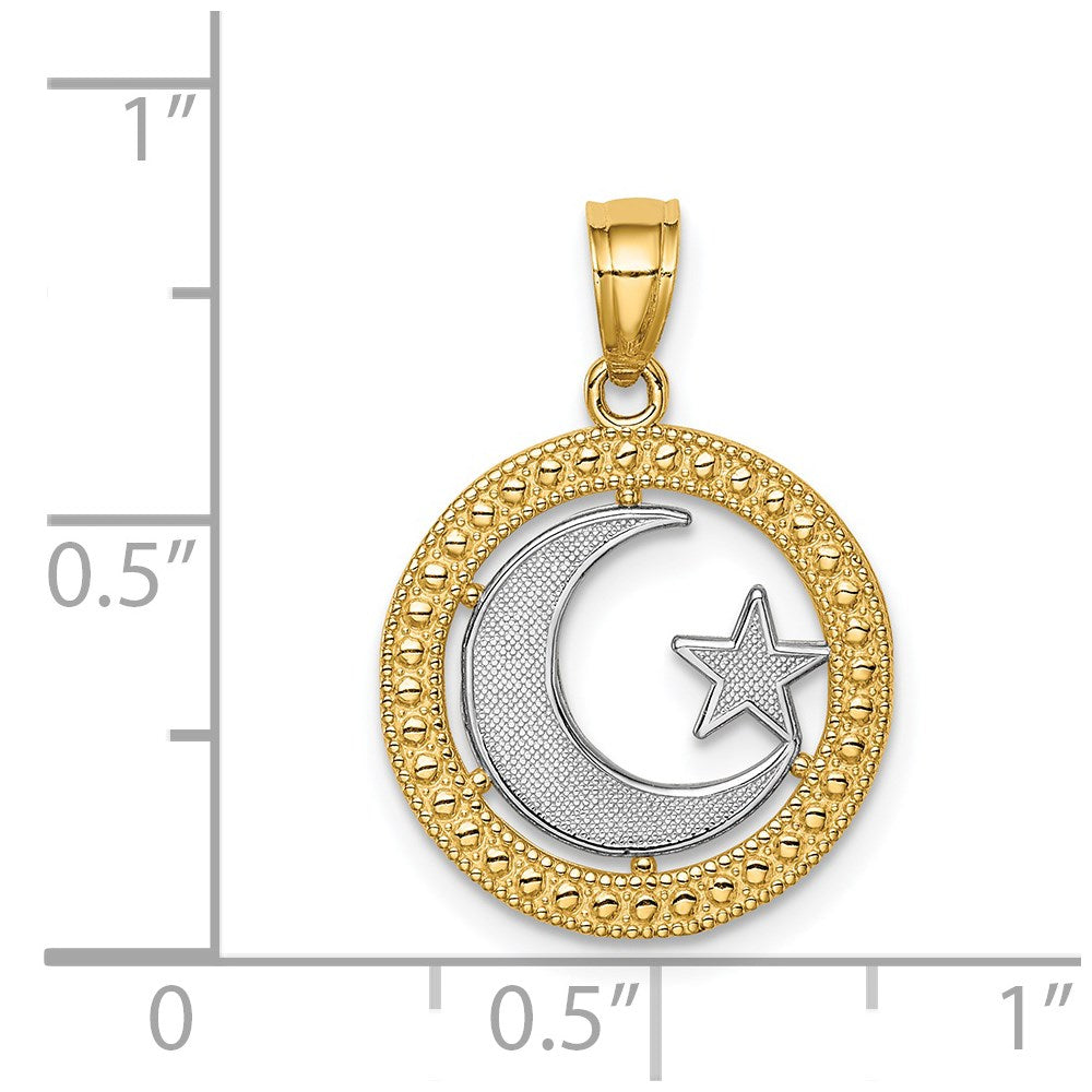 14K Yellow & Rhodium W/Rhodium Star Moon Pendant