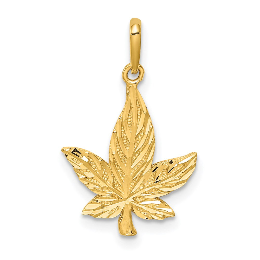 14K Yellow Gold Diamond-Cut Leaf Pendant