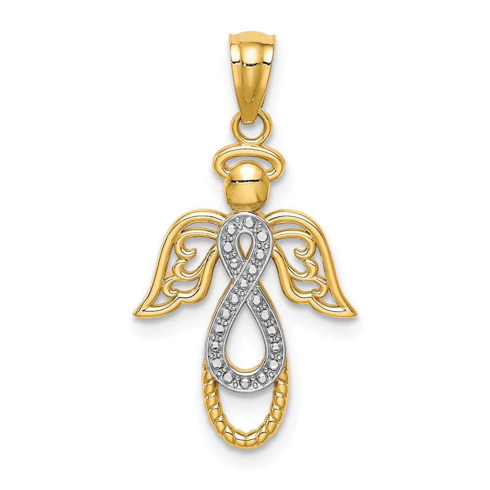 14K Yellow & Rhodium W/Rhodium Infinity Angel Pendant