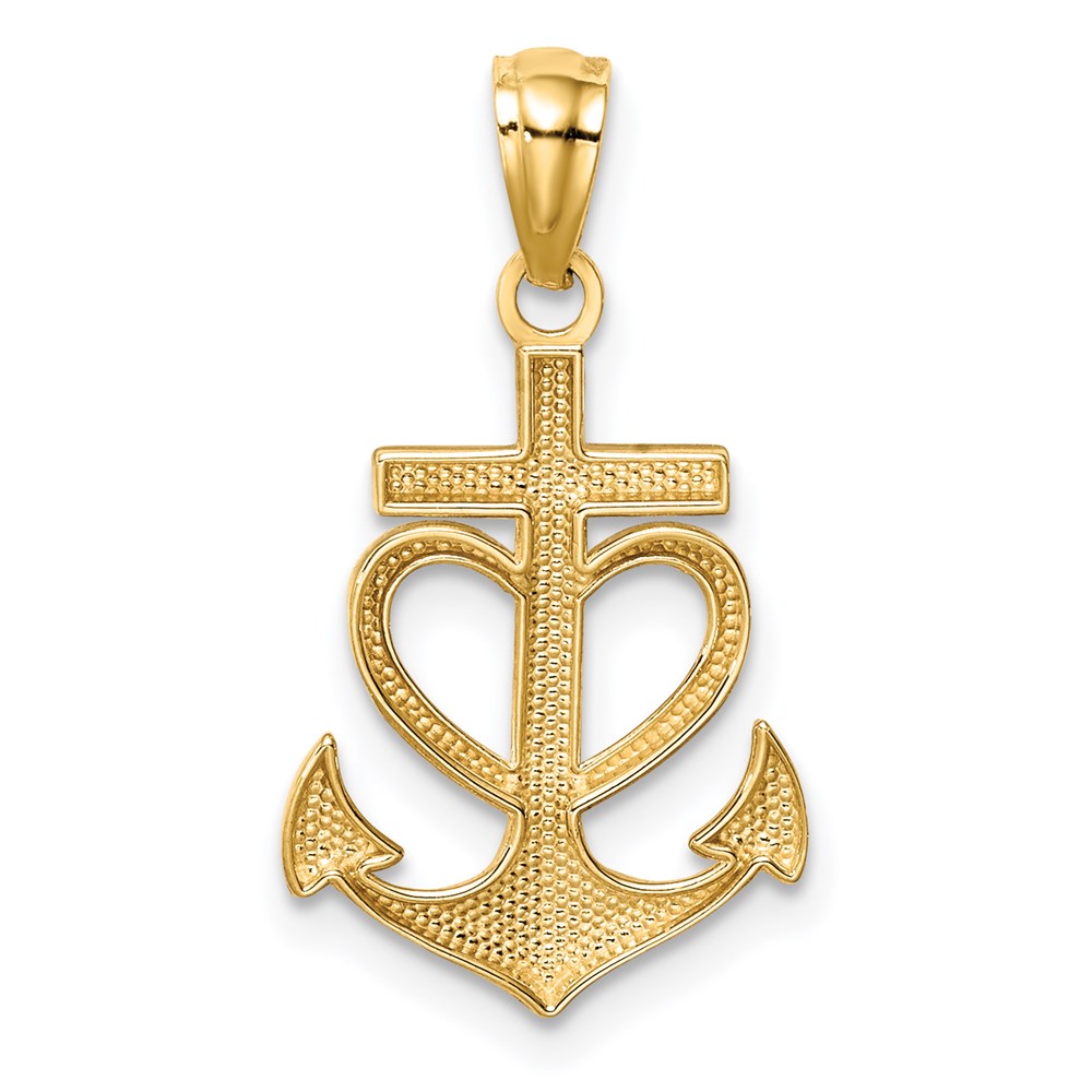 14K Yellow Gold Anchor With Heart Pendant