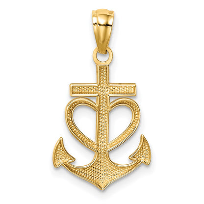 14K Yellow Gold Anchor With Heart Pendant