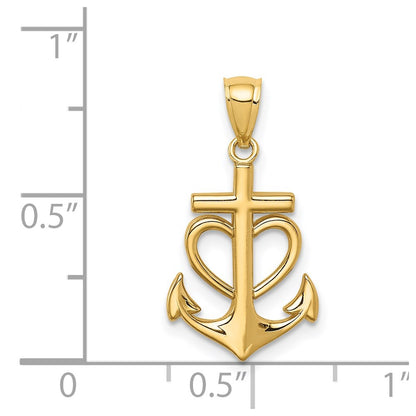14K Yellow Gold Anchor With Heart Pendant