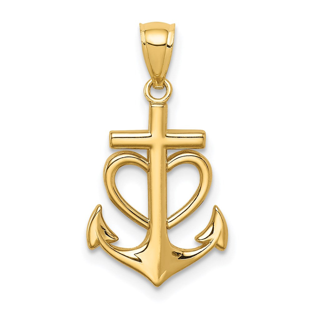14K Yellow Gold Anchor With Heart Pendant