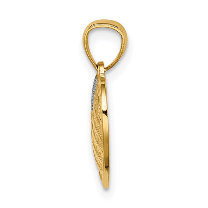 14K Yellow & Rhodium W/Rhodium Us Flag With Cross Heart Pendant