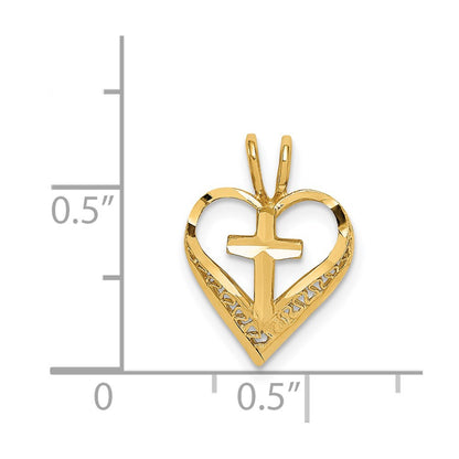 14K Yellow Gold D/C Heart W/Cross Chain Slide