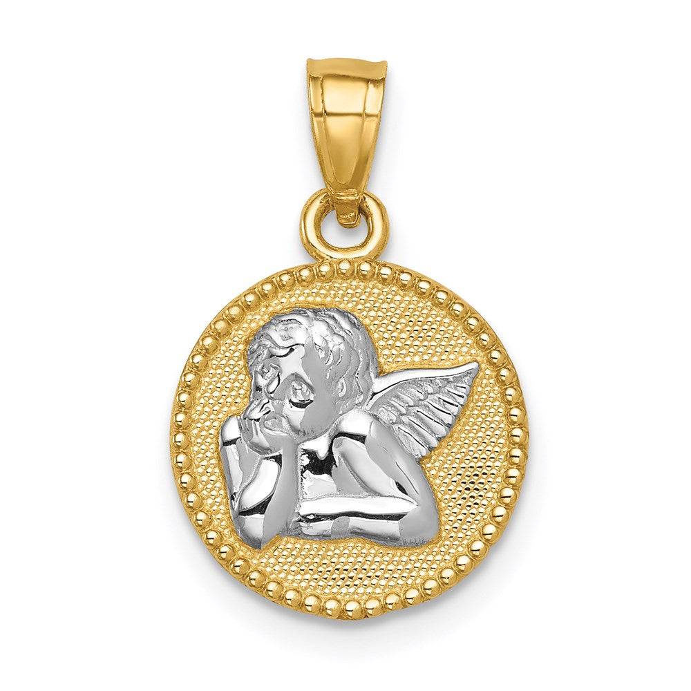 14K Yellow & Rhodium W/Rhodium Angel Pendant