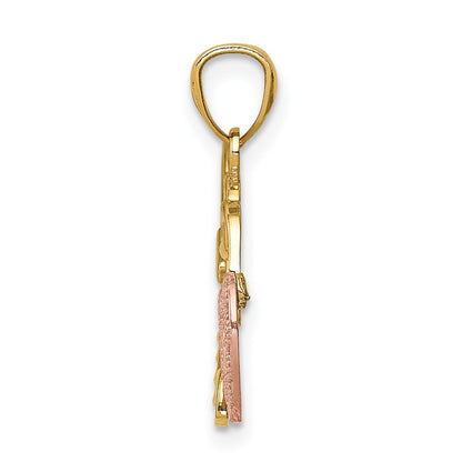 14K Two-Tone Polished Filigree Heart Lock And Diamond-Cut Key Charm