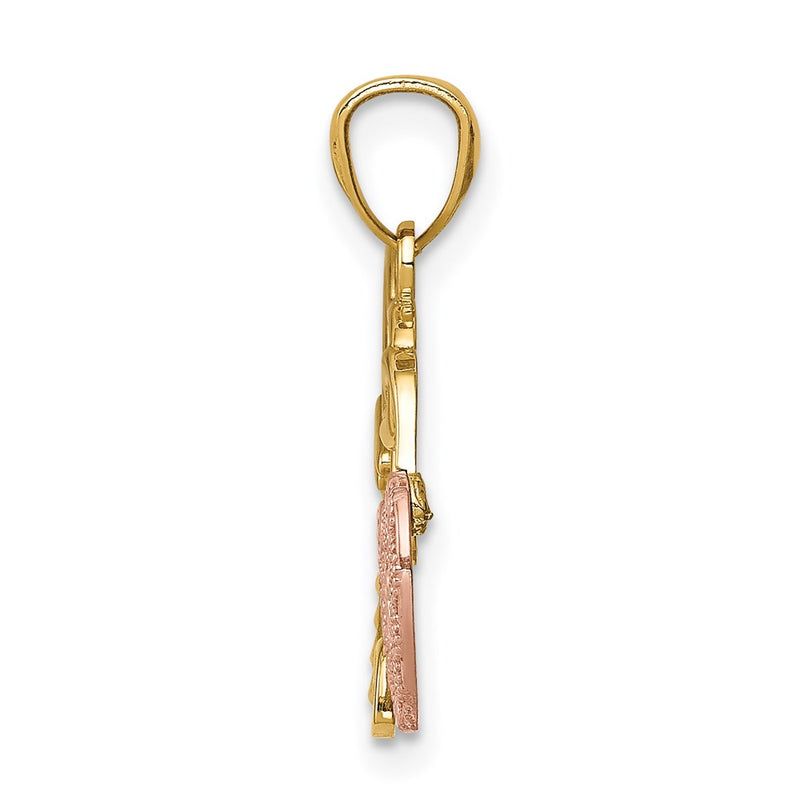 14K Two-Tone Polished Filigree Heart Lock And Diamond-Cut Key Charm