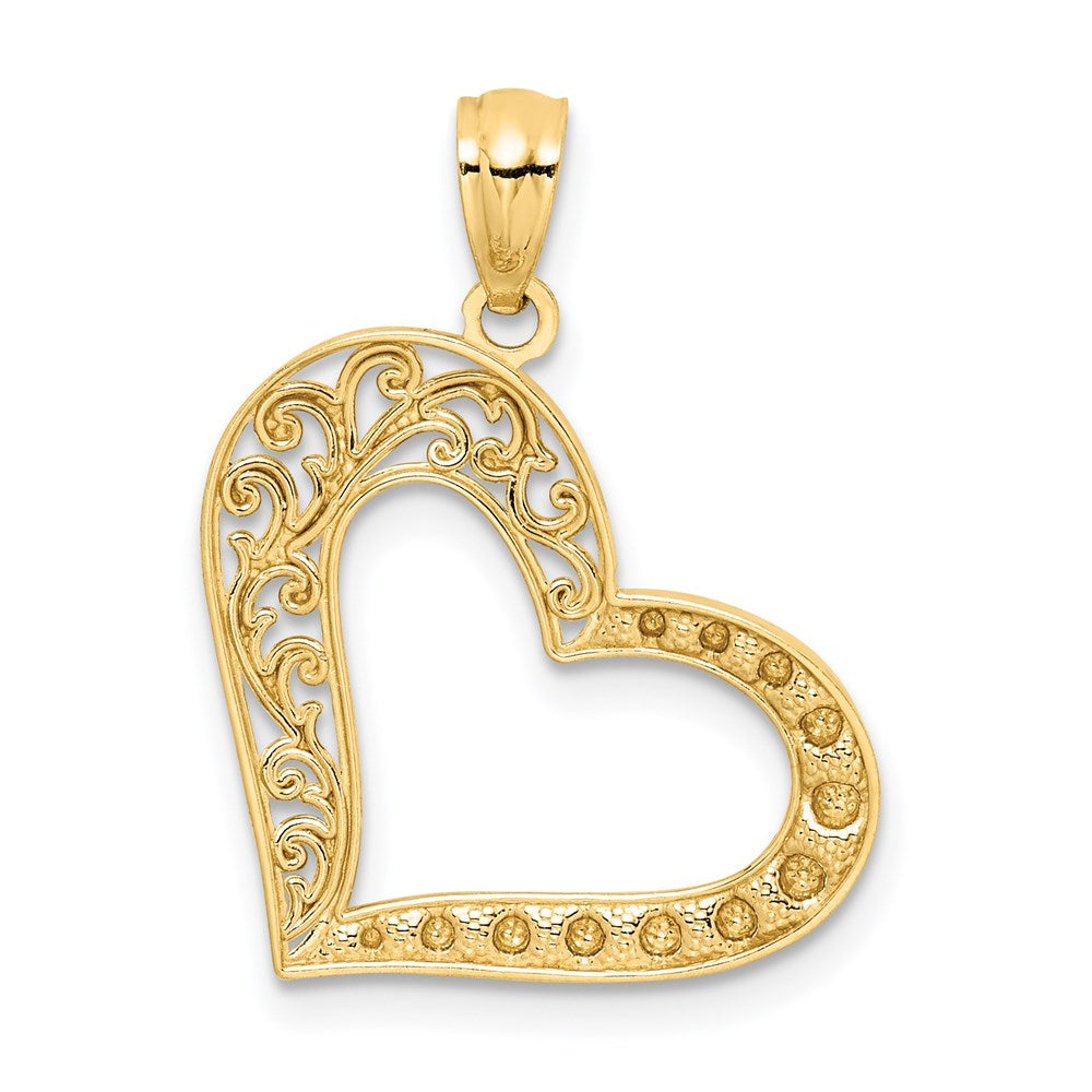14K Yellow & Rhodium And White Polished Filigree Heart Pendant