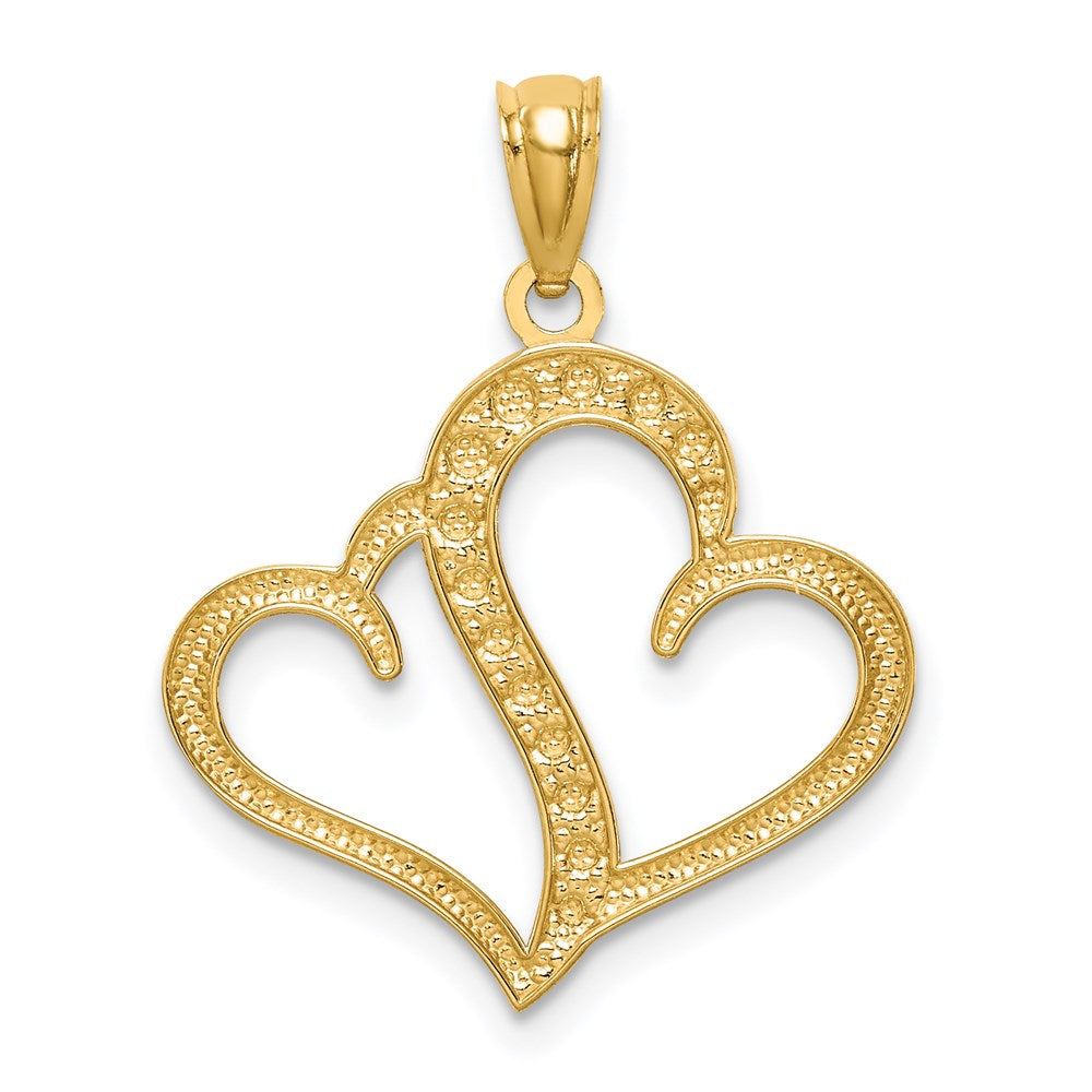 14K Yellow & Rhodium And White Polished Double Heart Pendant