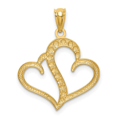 14K Yellow & Rhodium And White Polished Double Heart Pendant