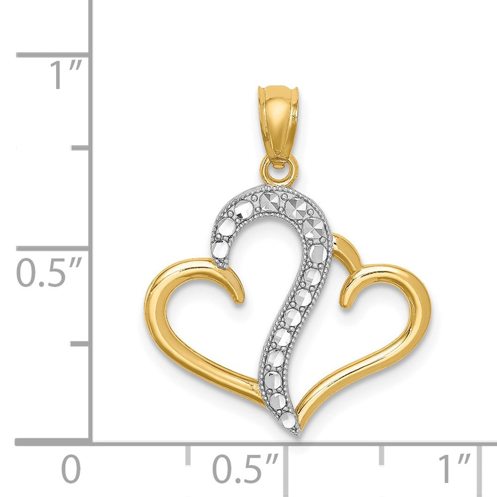 14K Yellow & Rhodium And White Polished Double Heart Pendant
