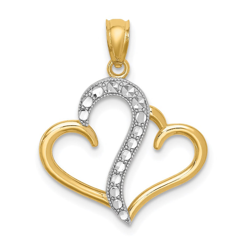 14K Yellow & Rhodium And White Polished Double Heart Pendant