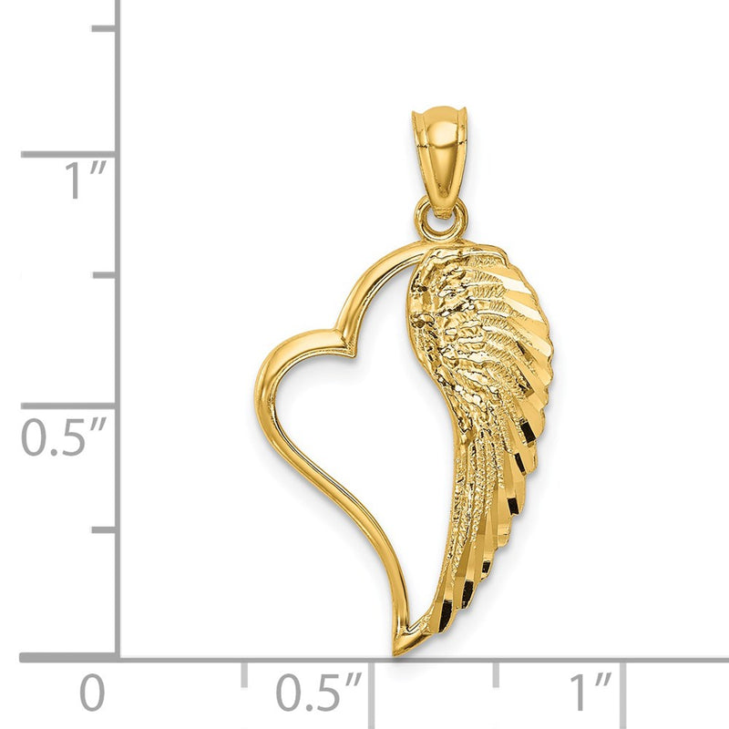 14K Yellow Gold Polished Heart And Wing Pendant