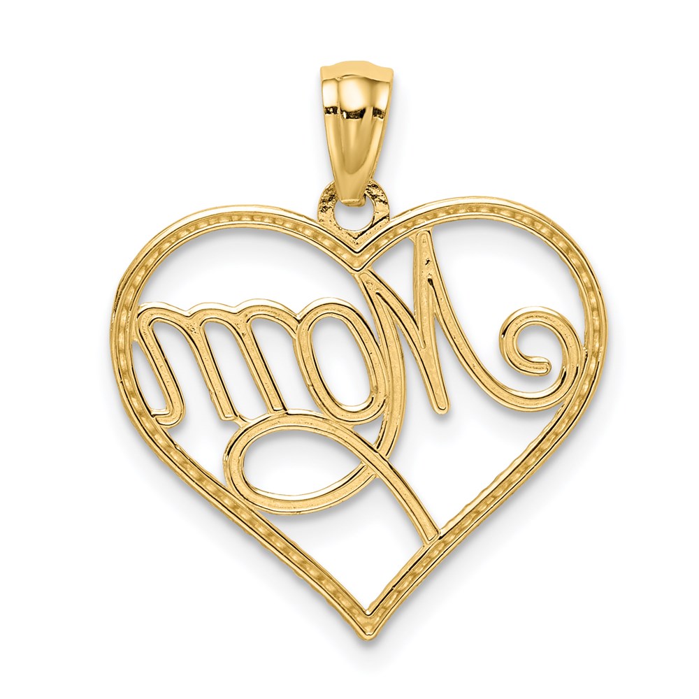 14K Yellow & Rhodium W/Rhodium Mom In Heart Pendant
