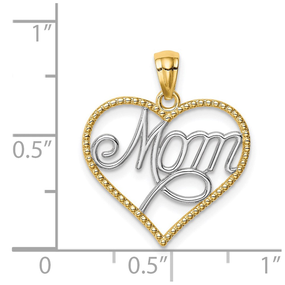 14K Yellow & Rhodium W/Rhodium Mom In Heart Pendant