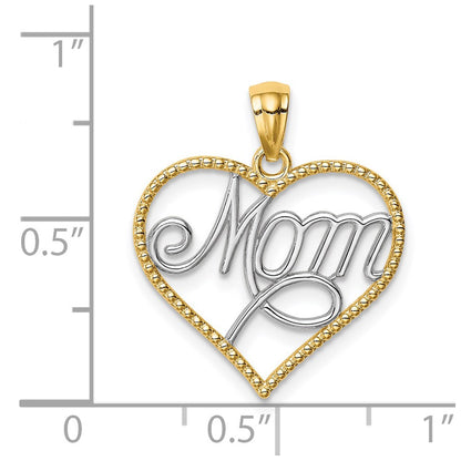 14K Yellow & Rhodium W/Rhodium Mom In Heart Pendant
