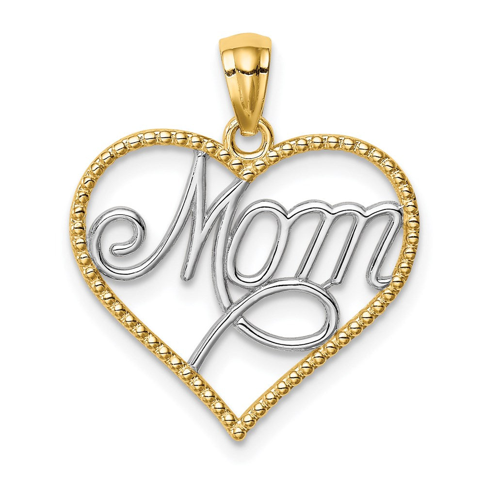 14K Yellow & Rhodium W/Rhodium Mom In Heart Pendant