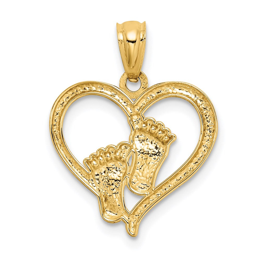 14K Yellow Gold Baby Feet In A Heart Pendant