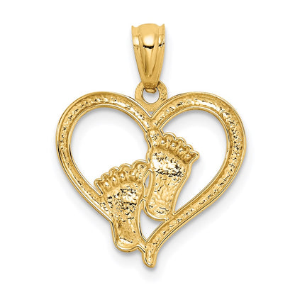 14K Yellow Gold Baby Feet In A Heart Pendant