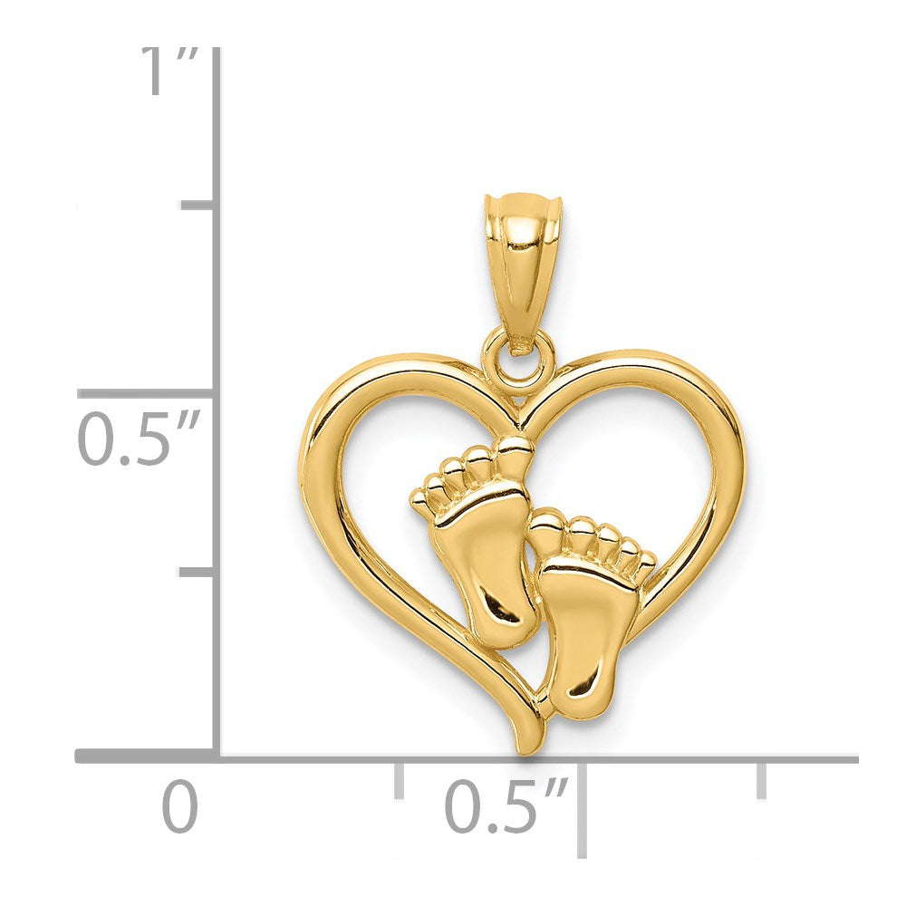 14K Yellow Gold Baby Feet In A Heart Pendant
