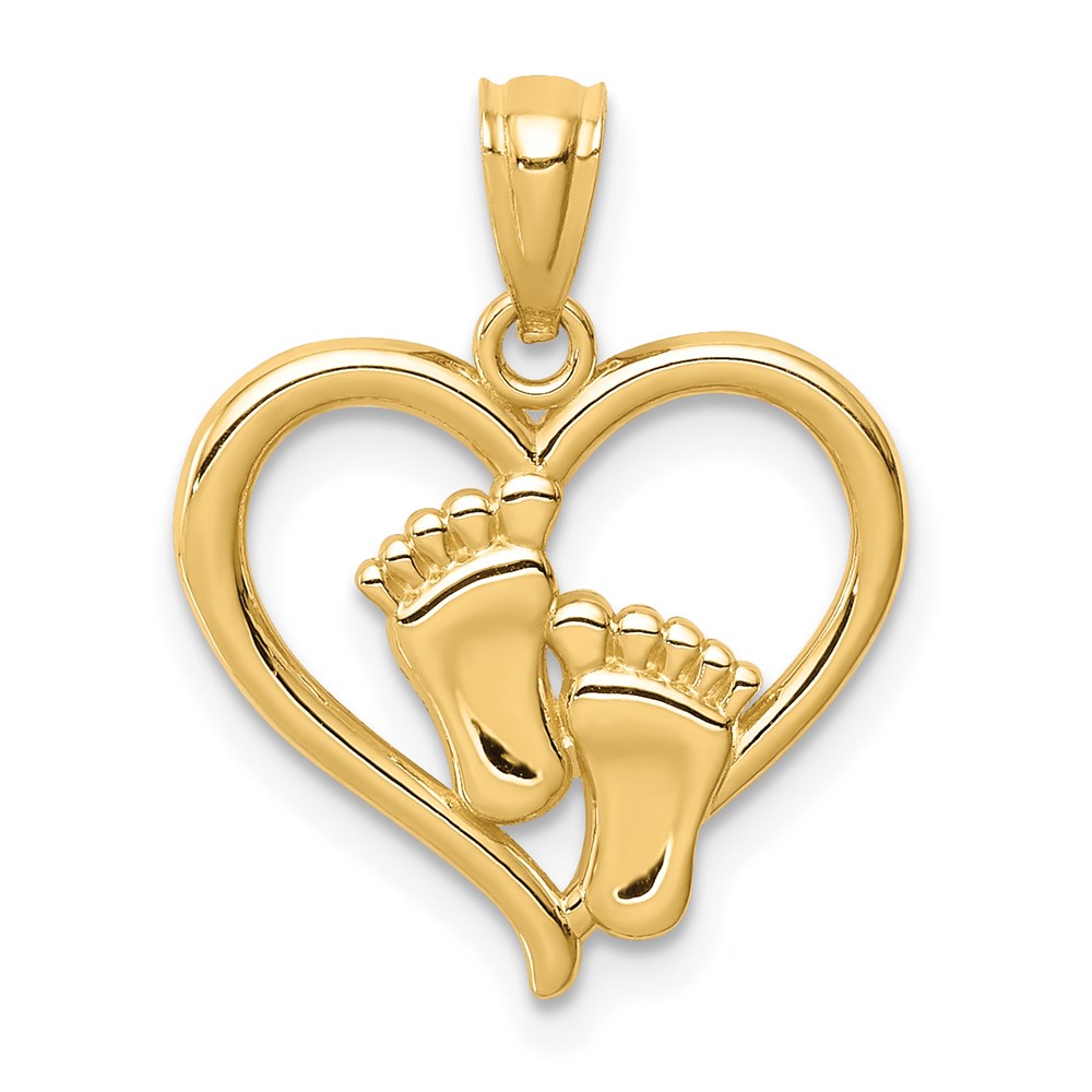 14K Yellow Gold Baby Feet In A Heart Pendant