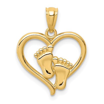 14K Yellow Gold Baby Feet In A Heart Pendant