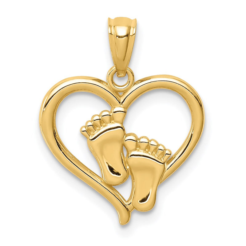 14K Yellow Gold Baby Feet In A Heart Pendant