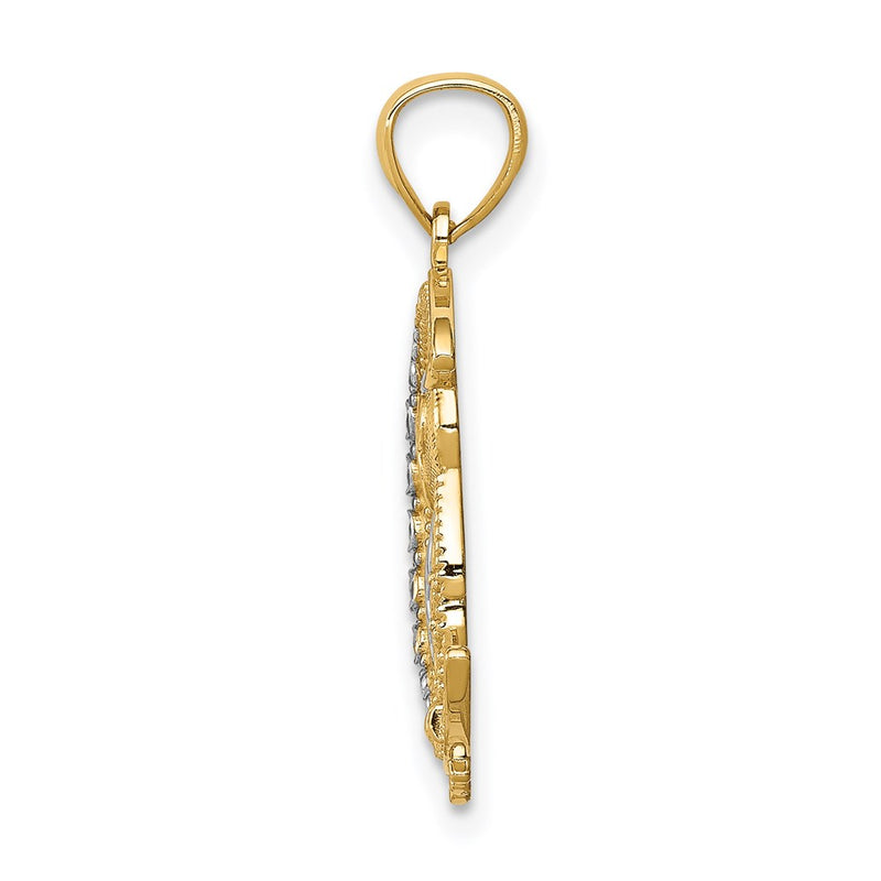 14K Yellow & Rhodium White D/C Owl On The Moon Pendant
