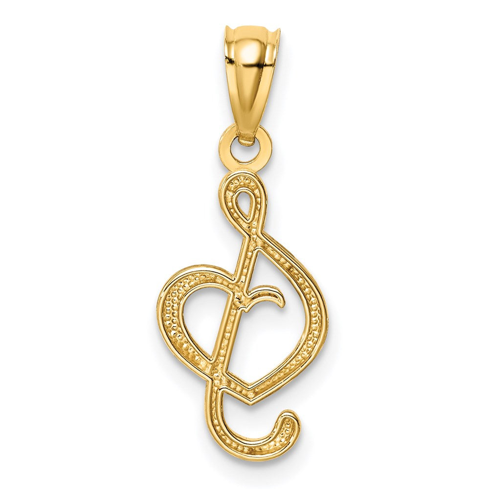 14K Yellow Gold Treble Clef With Heart Pendant