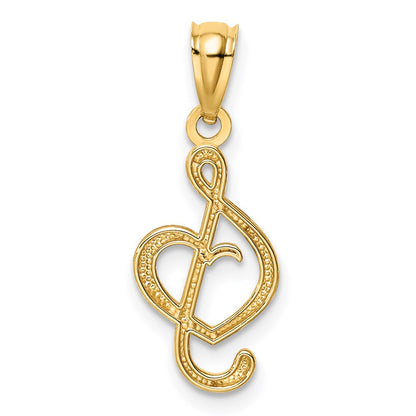 14K Yellow Gold Treble Clef With Heart Pendant