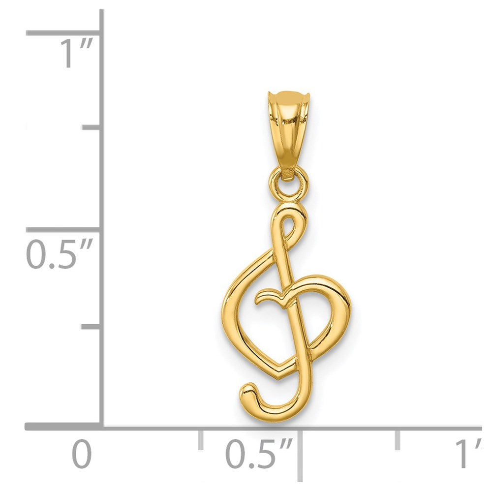 14K Yellow Gold Treble Clef With Heart Pendant