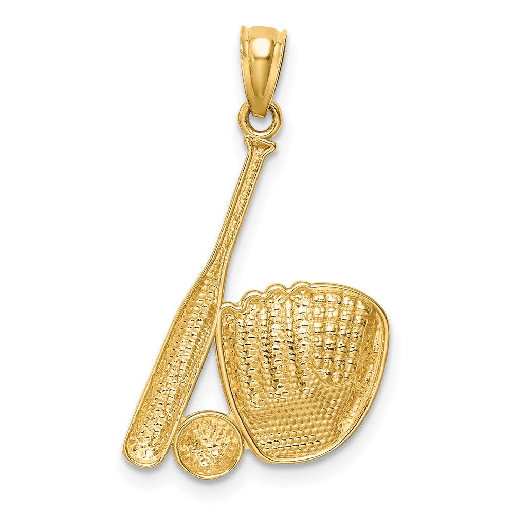 14K Yellow & Rhodium White Baseball Glove Bat Ball Pendant