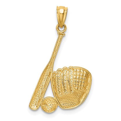 14K Yellow & Rhodium White Baseball Glove Bat Ball Pendant