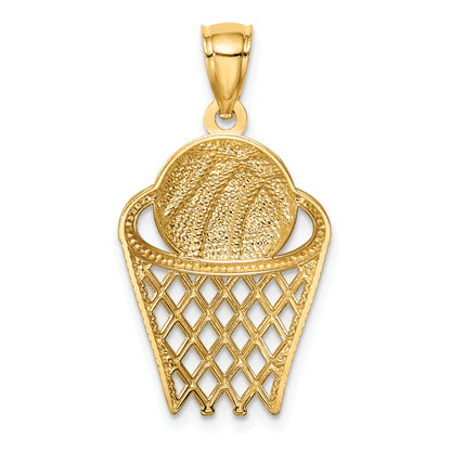14K Yellow Gold Basketball In Hoop Pendant
